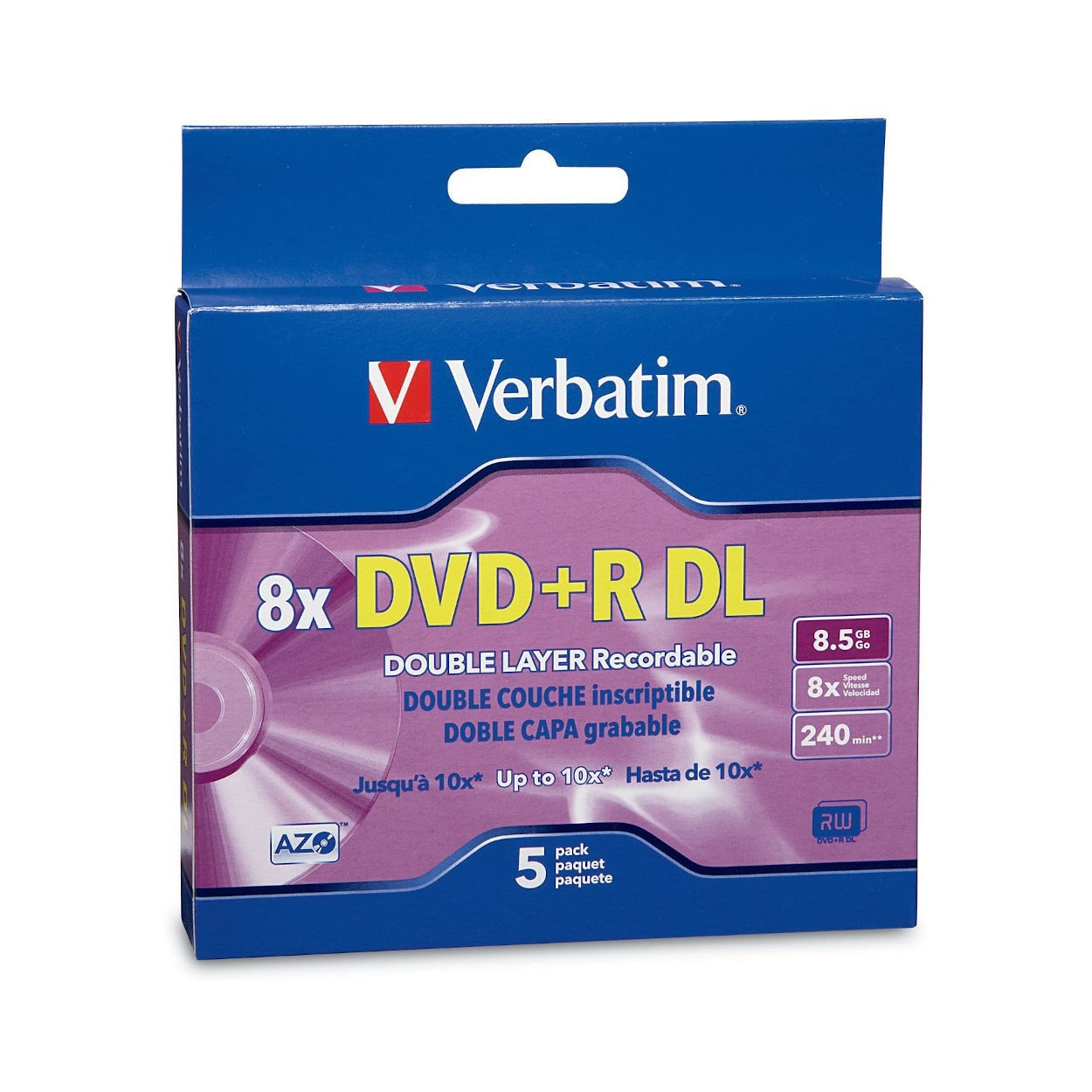 Verbatim 95311 DVD+R DL 8.5GB/8x Dual Layer Disc in Jewel Case - 5 Pack