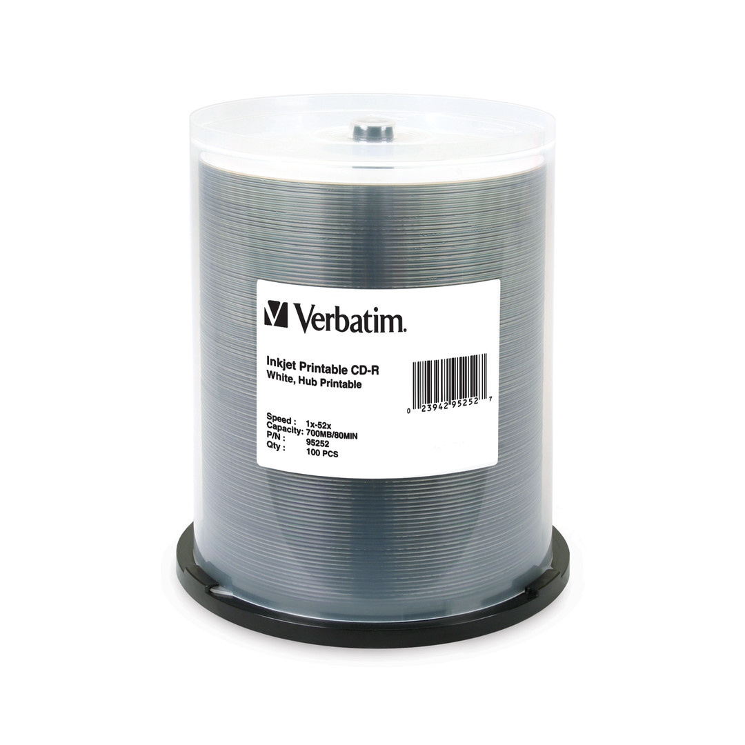 Verbatim 95252 CD-R 80MIN 700MB/52X White Inkjet Hub Printable