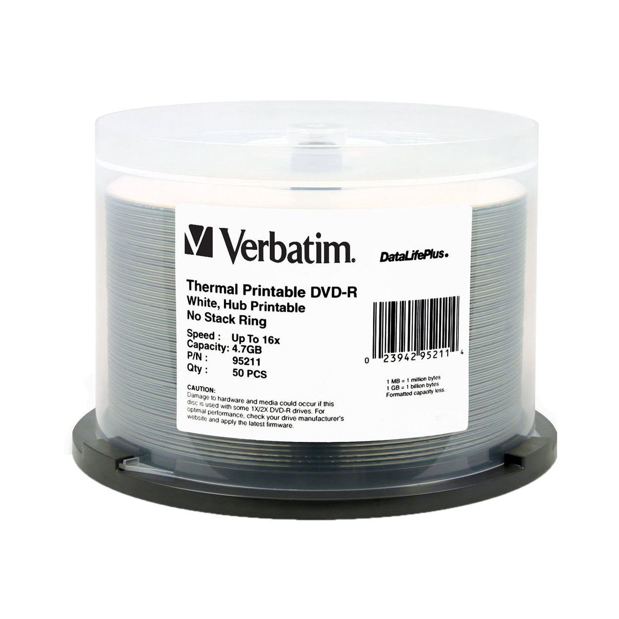 Verbatim 95211 DataLifePlus DVD-R 4.7GB/16x  White Thermal Hub Printable - 50 Disc Spindle